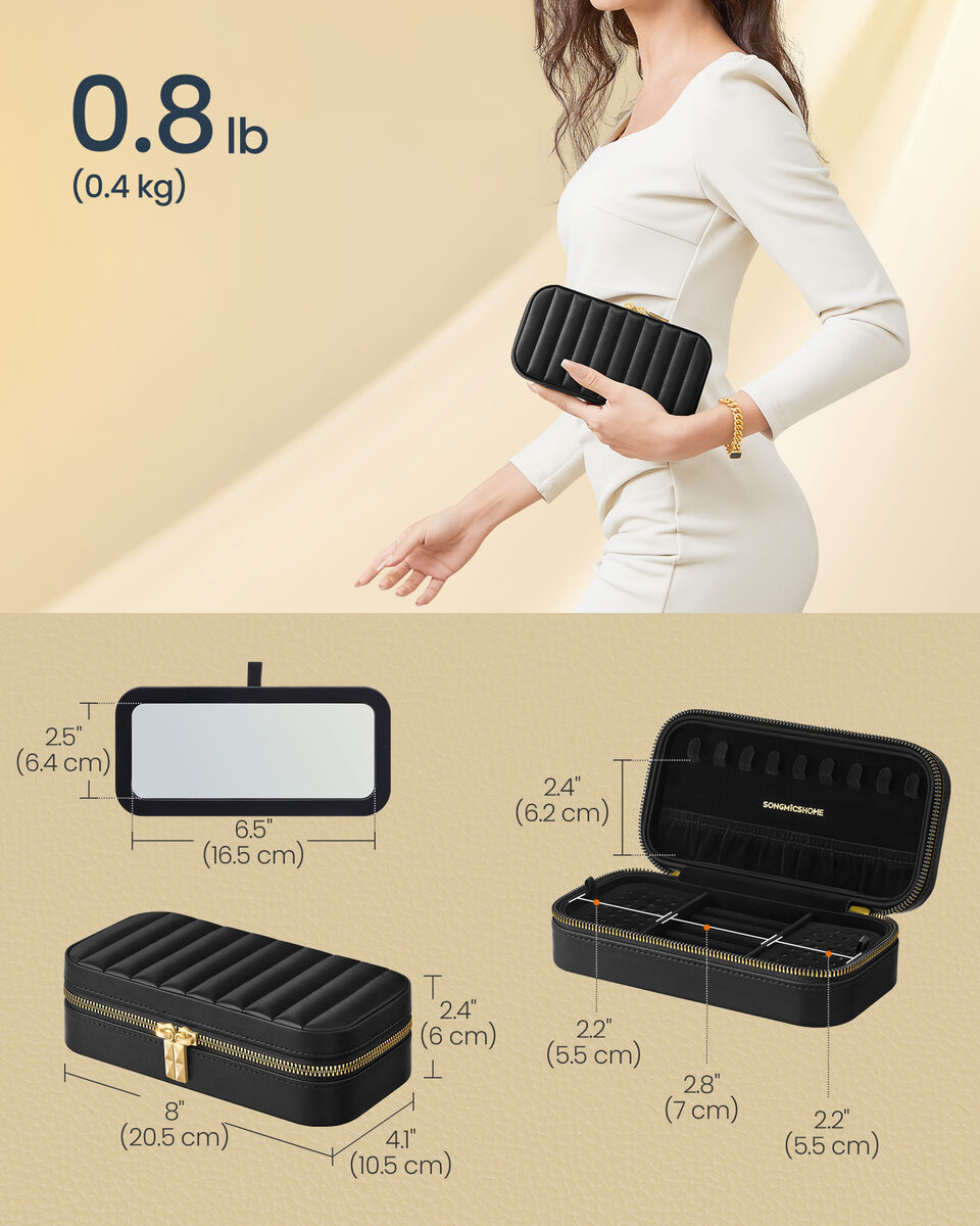SONGMICS HOME Travel Jewelry Case, Portable Box Organizer With Mirror