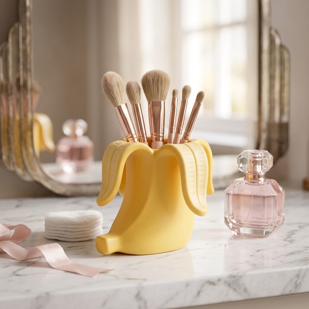 Banana Shape Desktop Storage Container, 3D Printed Organizer Cup For Pens Makeup Brushes And Small Items