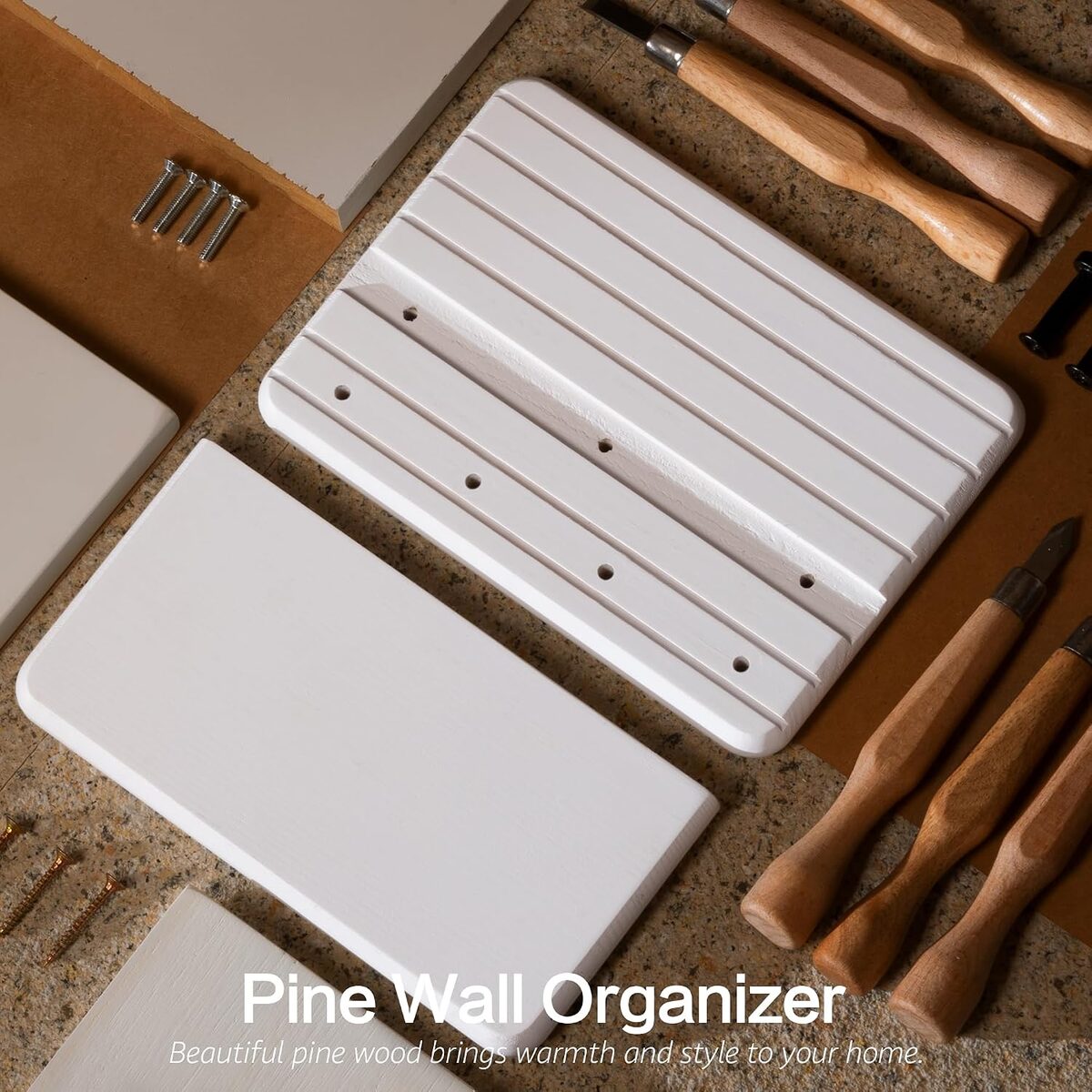 White Wall Key Holder 7 Inch With 4 Hooks And Mini Floating Shelf, Key Rack Organizer For Entryway, Bedroom And Home
